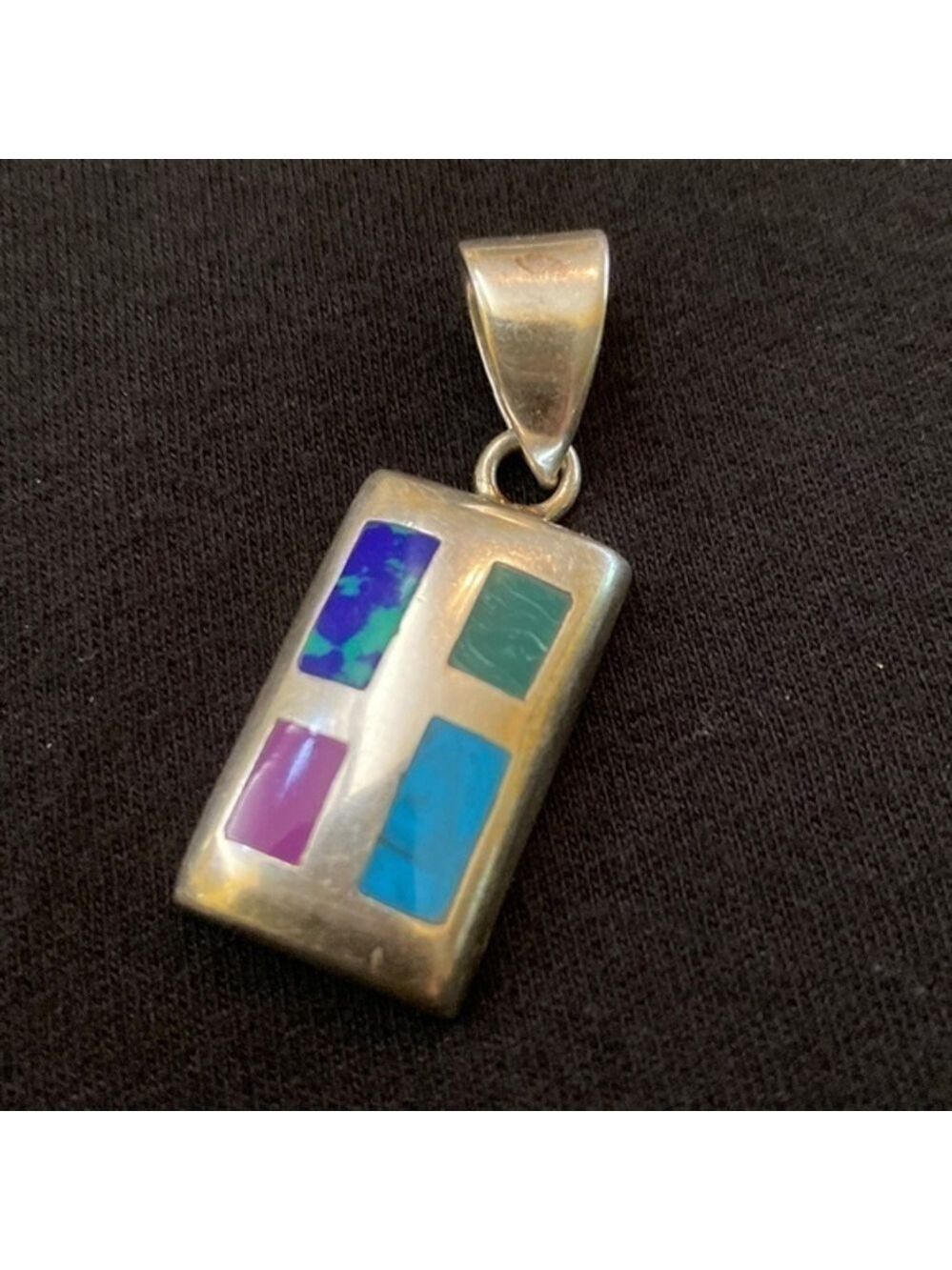 Silpada Sterling Silver Multi-Stone Inlay Pendant EUC